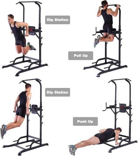 KINGKANG HEIGHT-ADJUSTABLE MULTIFUNCTION POWER TOWER WORKOUT STATION - 330LBS WEIGHT CAPACITY - BLACK - (MODEL: KK-T055-KN) image 2