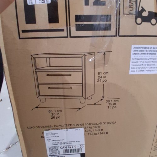 NORTHRIDGE HOME NIGHTSTAND - 26" X 15" X 24" - DARK BROWN - (MODEL: D-B262N-509 / 1906421 ) image 4