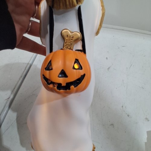 LED PUMPKIN GHOST DOG HALLOWEEN FIGURINE - 7.8" - WHITE image 2