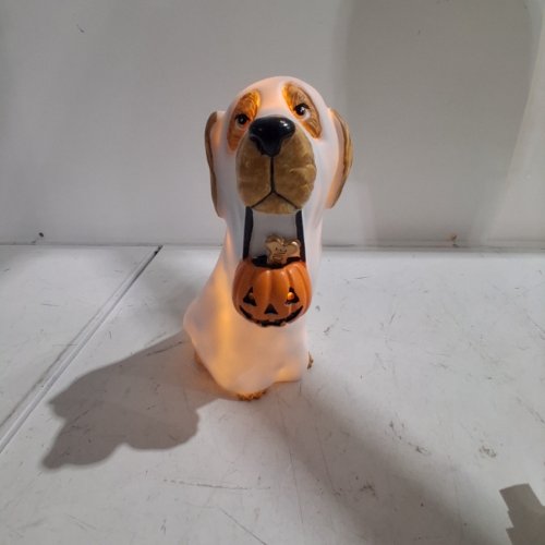 LED PUMPKIN GHOST DOG HALLOWEEN FIGURINE - 7.8" - WHITE image 3