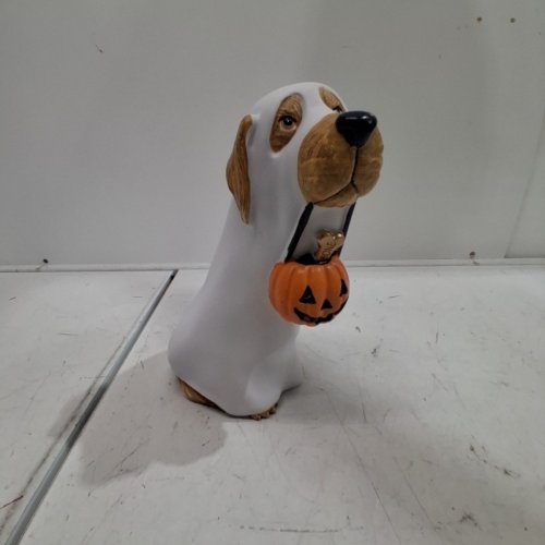 LED PUMPKIN GHOST DOG HALLOWEEN FIGURINE - 7.8" - WHITE image 4