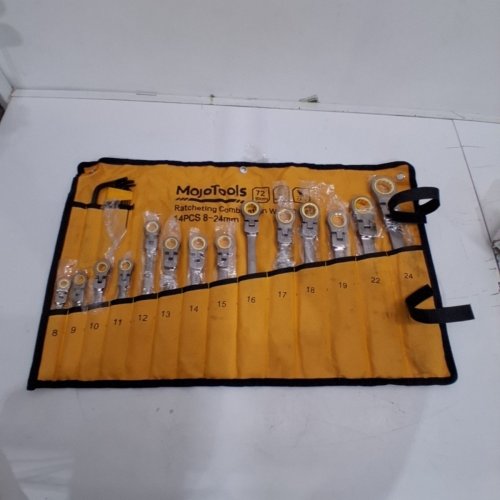 23PC MOJOTOOLS FLEX-HEAD RATCHETING COMBINATION WRENCH SET - 8-24 MM image 3