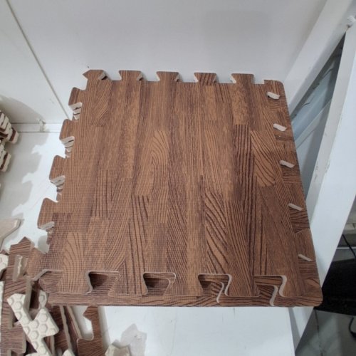 24PK PUZZLE EXERCISE MAT WITH WOOD GRAIN PRINT - 12" X 12" EACH - BROWN image 3