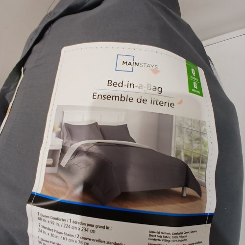 7PC MAINSTAYS BED-IN-A-BAG BEDDING SET - QUEEN 88" X 92" COMFORTER - GRAY image 2