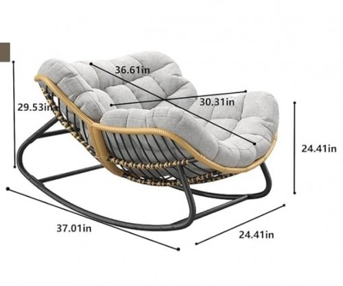 CHIQUERID OVERSIZED PAPASAN WICKER RATTAN ROCKING LOUNGE CHAIR - 330LBS MAX - GRAY image 2