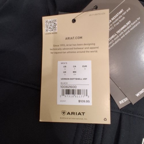 MEN'S ARIAT VERNON SOFTSHELL VEST - SMALL - BLACK image 2