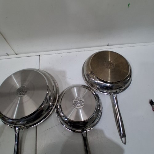 3PC MEYER ACCOLADE INDUCTION OVEN SAFE NO DRIP PROFESSIONAL COOKWARE PAN SET - 8" / 9.5" / 11" - STAINLESS STEEL (MODEL: 1801554) image 4