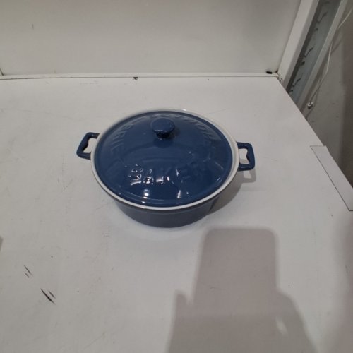 T-FAL OVENWARE BAKING COLLECTION CERAMIC BRIE BAKER DISH WITH LID AND HANDLES - 7" X 4" - BLUE image 2
