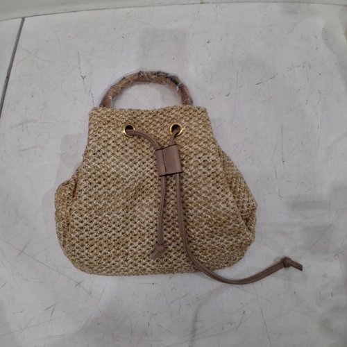 WOMAN'S STRAW DRAWSTRING BUCKET BAG - 14" - BROWN image 2
