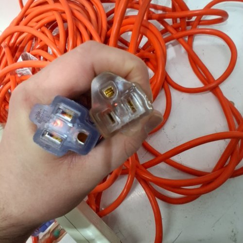 3PC PRIME WIRE OUTDOOR EXTENSION CORD COMBO WITH 2 EXTENSION CORDS AND 2FT TRIPLE TAP ADAPTER - 50FT - ORANGE (MODEL: 1734187) image 2
