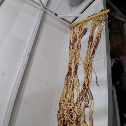 HANGING WOODEN BEADED DOOR CURTAIN SCREEN - 36" X 72" - BROWN/RED image 2