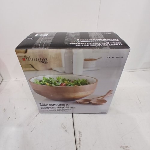3PC HOME INSPIRATION ENAMELED MANGO WOOD SERVING BOWL SET - BROWN/WHITE - (MODEL: 1877785) image 4