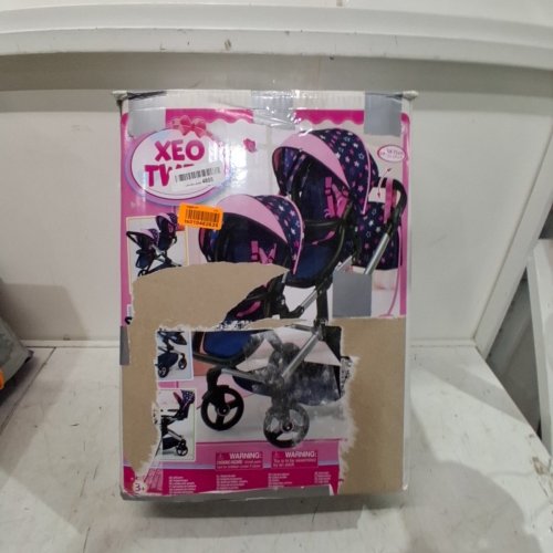 BAYER DESIGN - TWIN DOLLS PRAM XEO - ADJUSTABLE HANDLE BABY STROLLER FOR DOLLS WITH CHILDRENS SIDE BAG - NAVY/PINK - (MODEL: 26716AA) image 4