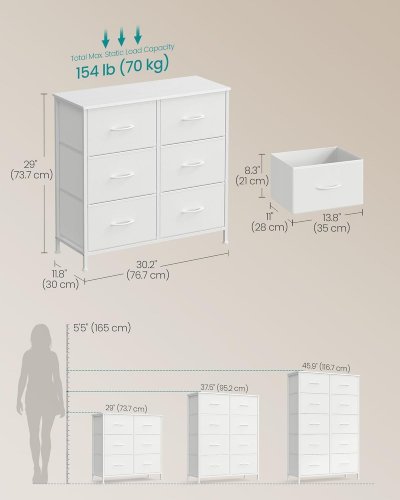 SONGMICS 6 DRAWERS STORAGE UNIT - WHITE (MODEL: LGS123BH03) image 2