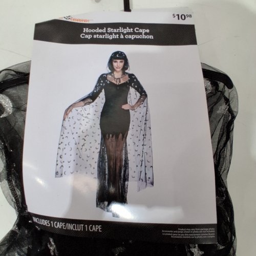 WOMEN'S WAY TO CELEBRATE HOODED STARLIGHT CAPE - OSFM - BLACK/SILVER image 3