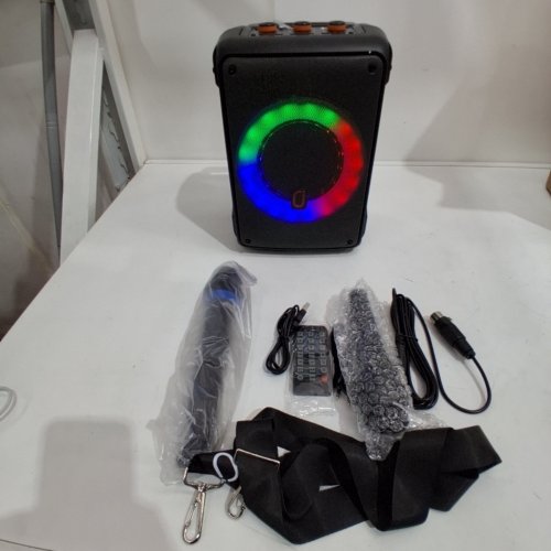 JYX PORTABLE KARAOKE MACHINE WITH 2 WIRELESS MICROPHONES AND RGB LIGHTING - BLACK (MODEL: FF-D13) image 2