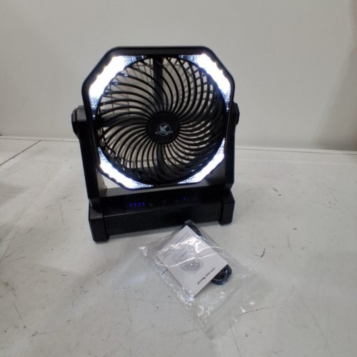 BATTERY OPERATED RECHARGEABLE PORTABLE CAMPING FAN WITH 3 MODES LED LIGHT & HANGING HOOK - 20000 MAH - BLACK (MODEL: D10) image 2