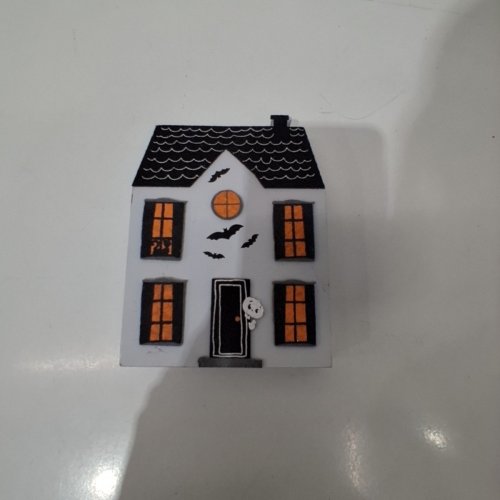 HALLOWEEN WOODEN HAUNTED HOUSE WALL DECOR - 8" - WHITE/BLACK/ ORANGE image 2
