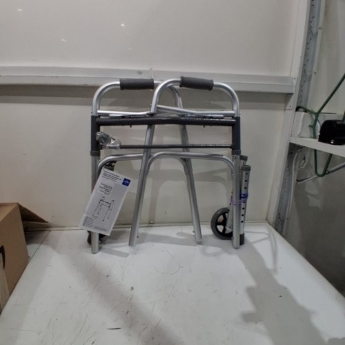 MEDLINE GUARDIAN ADJUSTABLE ALUMINUM 2-BUTTON FOLDING WALKER - GREY image 2