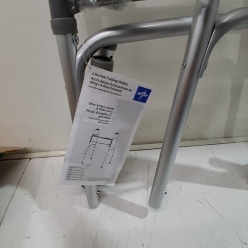 MEDLINE GUARDIAN ADJUSTABLE ALUMINUM 2-BUTTON FOLDING WALKER - GREY image 3
