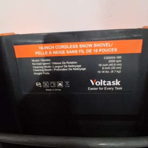 VOLTASK CORDLESS CORDLESS SNOW BLOWER WITH 2 BATTERIES & CHARGER - 16" - 48V - BLACK/ORANGE (MODEL: CSS004-160OR-CAVK/CSS004-160) image 5