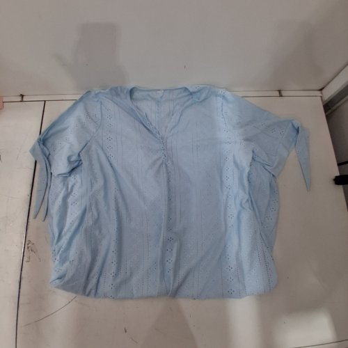 WOMENS EYELET BUTTON-FRONT BLOUSE NIGHTGOWN - 2XL - LIGHT BLUE image 2