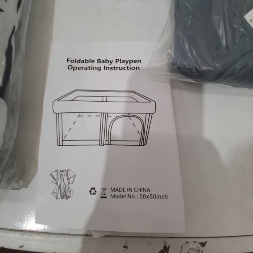 FOLDABLE BABY PLAYPEN WITH PLASTIC BALLS AND MAT - 50" X 50" - GRAY image 2