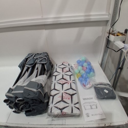FOLDABLE BABY PLAYPEN WITH PLASTIC BALLS AND MAT - 50" X 50" - GRAY image 3