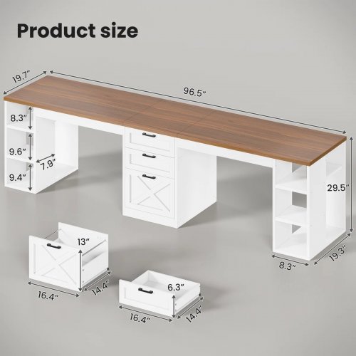 2 PERSON COMPUTER DESK WITH STORAGE SHELVES AND DRAWERS - WHITE/BROWN (MODEL:AJ-DJ504015_2) image 2