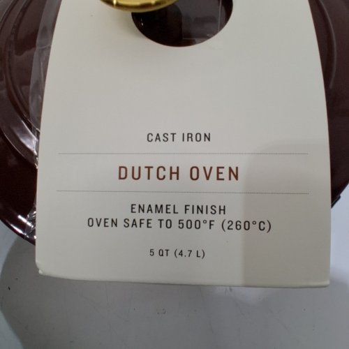 HEART & HEARTH ENAMEL FINISH CAST IRON DUTCH OVEN - 5 QT - BURGUNDY/WHITE image 2