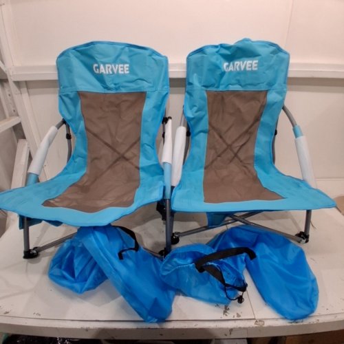 2PK GARVEE HIGH BACK FOLDING BEACH CHAIRS WITH CARRYING BAG - BLUE/BLACK image 3