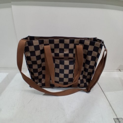 CHECKERED LAPTOP TOTE BAG - 17" X 6" X 12" - BROWN/BLACK image 2