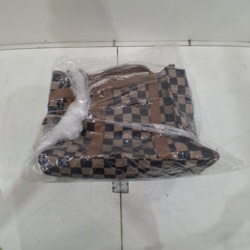 CHECKERED LAPTOP TOTE BAG - 17" X 6" X 12" - BROWN/BLACK image 6