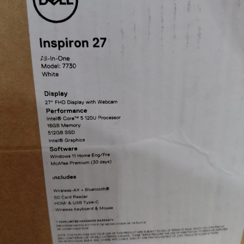 DELL INSPIRON ALL-IN-ONE DESKTOP COMPUTER - 27" FHD, INTEL CORE 5 120U, 16GB RAM, 512GB SSD - WHITE (MODEL: 7730) image 11
