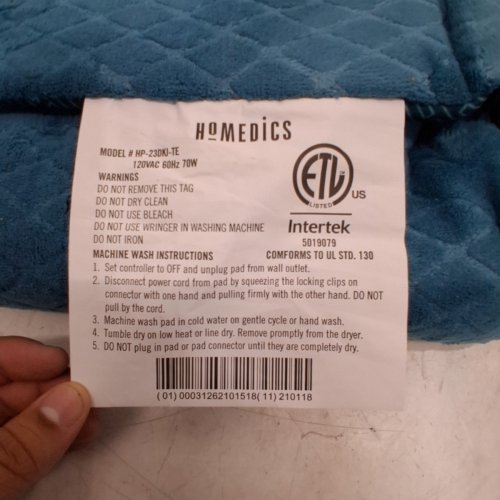 HOMEDICS WEIGHTED HEATING PAD - 12" X 24" - 3.5 LBS - BLUE (MODEL: HP-23DKJ-TE) image 4