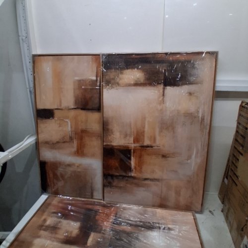 3PC ABSTRACT FRAMED WALL ART - 31.4" X 35.4" - BROWN AND BEIGE image 3