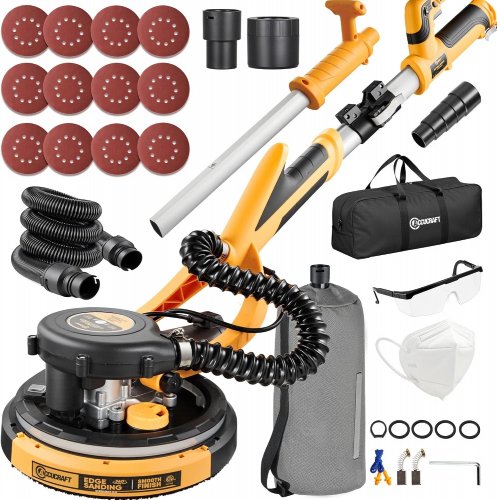 ELECTRIC DRYWALL POLE SANDER FOR POPCORN CEILING/WALL WITH VACUUM DUST COLLECTOR - 900W - 8.5A - 800-2100 RPM - YELLOW (MODEL: 225/DWSR-3103YBL-NK) image 2