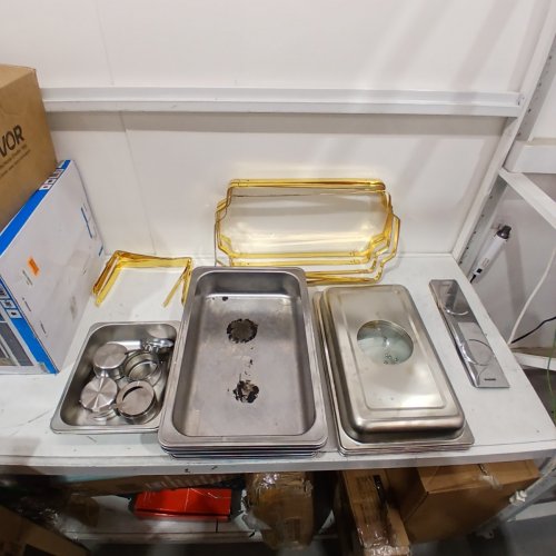 16PC STAINLESS STEEL CATERING BUFFET SERVING SET WITH WARMERS AND TONGS - 8 QT, 4 QT, 1 QT - SILVER/GOLD (MODEL: HZ-433B) image 3