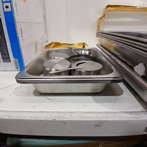 16PC STAINLESS STEEL CATERING BUFFET SERVING SET WITH WARMERS AND TONGS - 8 QT, 4 QT, 1 QT - SILVER/GOLD (MODEL: HZ-433B) image 7
