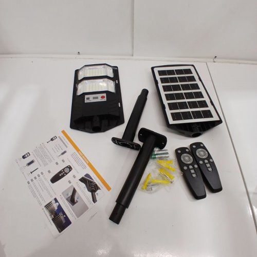 2PK OUTDOOR DUSK TO DAWN LED SOLAR STREET FLOOD LIGHTS WITH REMOTES - 2000 SQ. FT COVERAGE , 3600 MAH -BLACK image 2