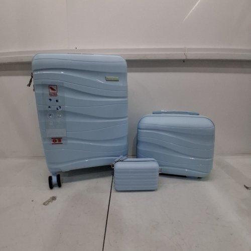3PC JOYWAY HARDSHELL SPINNER CARRY-ON SUITCASE WITH PORTABLE BAG AND COSMETIC CASE - LIGHT BLUE (MODEL: 1906-20 LIGHT BLUE PLUS) image 2