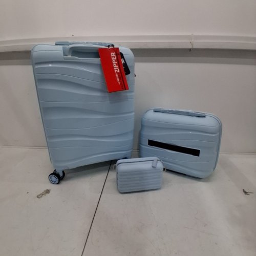 3PC JOYWAY HARDSHELL SPINNER CARRY-ON SUITCASE WITH PORTABLE BAG AND COSMETIC CASE - LIGHT BLUE (MODEL: 1906-20 LIGHT BLUE PLUS) image 3
