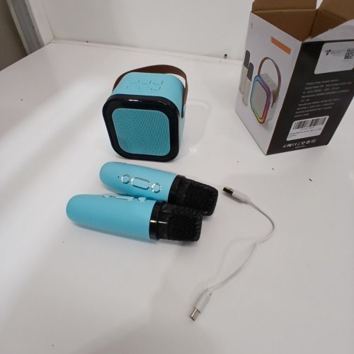 3PC QUPITE BLUETOOTH MINI KARAOKE MACHINE WITH MICROPHONE WITH LED LIGHTS - BLUE (MODEL: K12-B) image 3