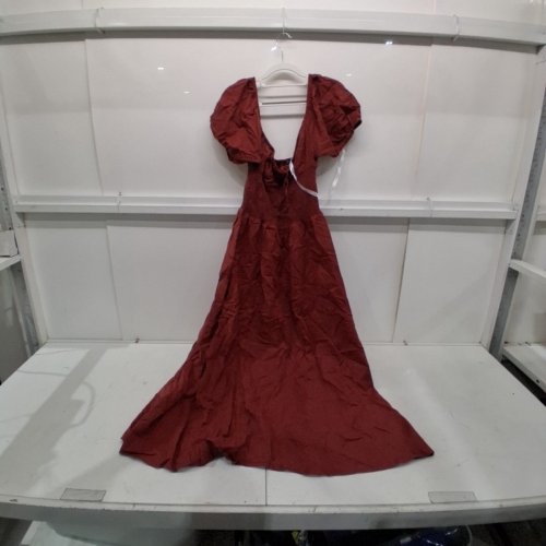 WOMEN'S ESMEE PUFF SLEEVE TIE FRONT MAXI BEACH DRESS - LARGE/EXTRA LARGE - RED image 2