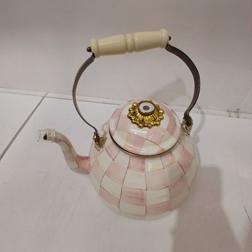 MACKENZIE-CHILDS TEA KETTLE - 3QT - WHITE ROSY CHECK (MODEL: 237766) image 3