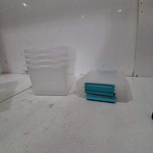4PK IRIS PLASTIC STORAGE BINS WITH LIDS - 4QT - CLEAR/TEAL image 2