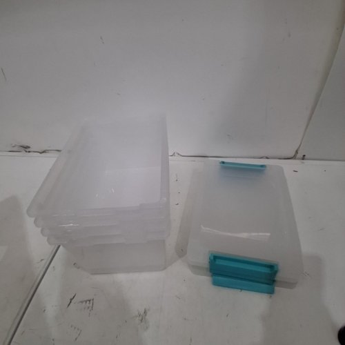 4PK IRIS PLASTIC STORAGE BINS WITH LIDS - 4QT - CLEAR/TEAL image 3