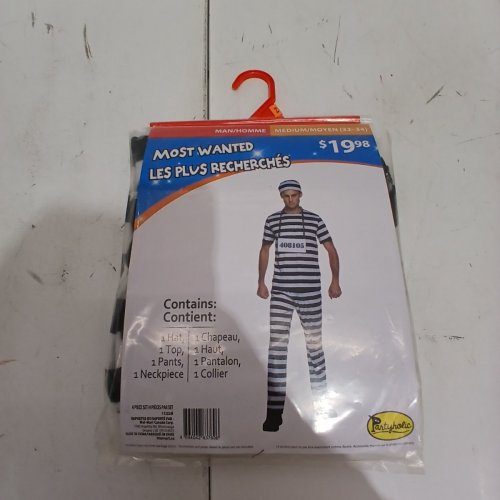 4PC MEN'S MOST WANTED CONVICT COSTUME - MEDIUM - BLACK WHITE image 2