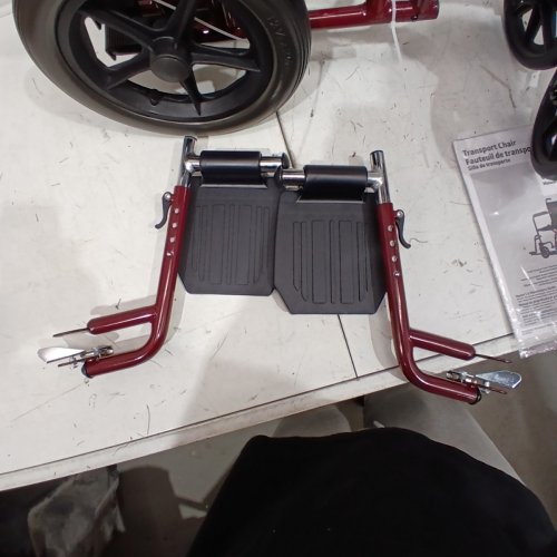 MEDLINE BASIC ALUMINUM TRANSPORT WHEELCHAIR 12" REAR WHEELS WITH BRAKES - 19"/300LBS CAPACITY - RED/BLACK (MODEL: MDS808210ARE) image 4