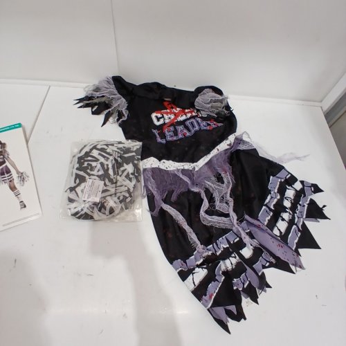 2PC GIRL'S ZOMBIE FEARLEADER COSTUME WITH POM-POMS - EXTRA LARGE (14-16) - BLACK / PURPLE image 3